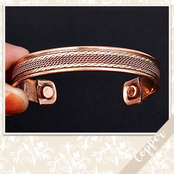 Copper Southwest-Styled Eclectic Artisan Bangle Cuff w/ Rope & Chain-Styled Trim - Picture 2 of 8